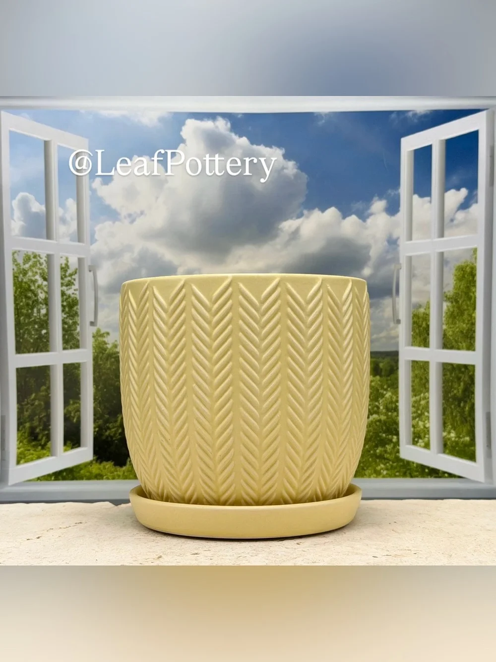 Yellow Ceramic Planter with Saucer, 5.5 Inch Plant Pot with Drainage